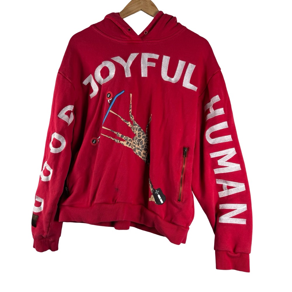 Yema Good Joyful Human Mens Red Hoodie Sweatshirt Jacket (read) Sz M Medium